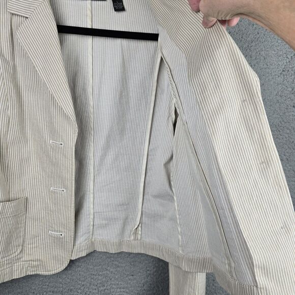 INC International Concepts Jacket Blazer Women L Tan White Stripe Casual Stretch - Picture 14 of 16